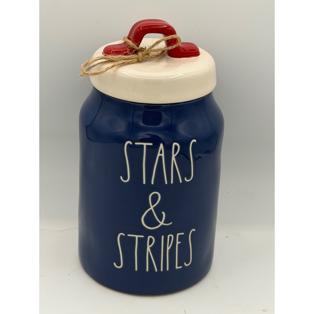 Rae Dunn Stars & Stripes Blue Canister HTF Rare Patriotic 4th of July Farmhouse